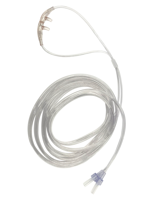 Geteilte Nasenbrille für O₂-Zufuhr & CO₂-Messung, , 2x (männliche) Luer-Lock-Anschlüsse