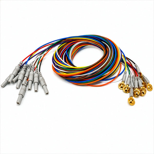 CNSAC Gold Cup EEG Electrodes with Colored Cables and Connectors