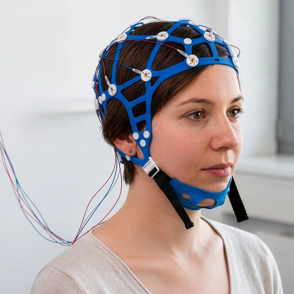 Les adultes portent le bonnet EEG réutilisable à 20 canaux de CNSAC pour les examens cliniques d'EEG et le diagnostic des troubles du sommeil