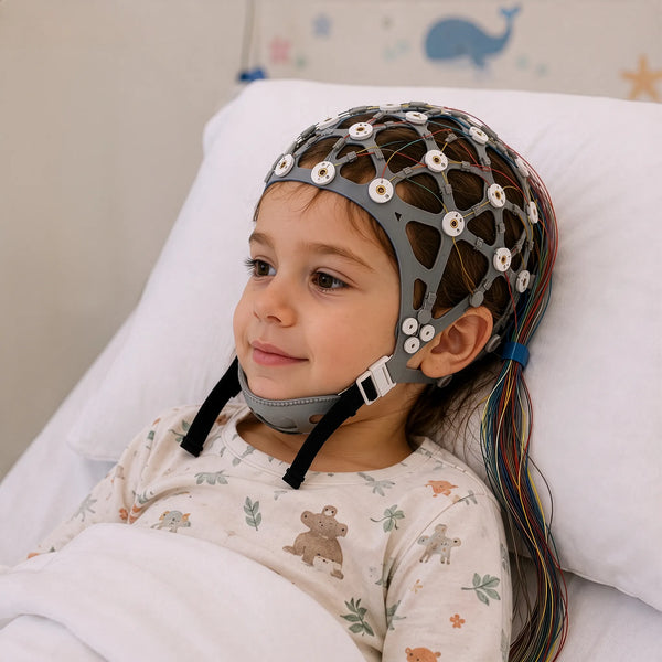 Kind mit CNSAC wiederverwendbarer 20-Kanal EEG-Haube mit gesinterten Ag/AgCl-Elektroden für klinische EEG-Diagnostik