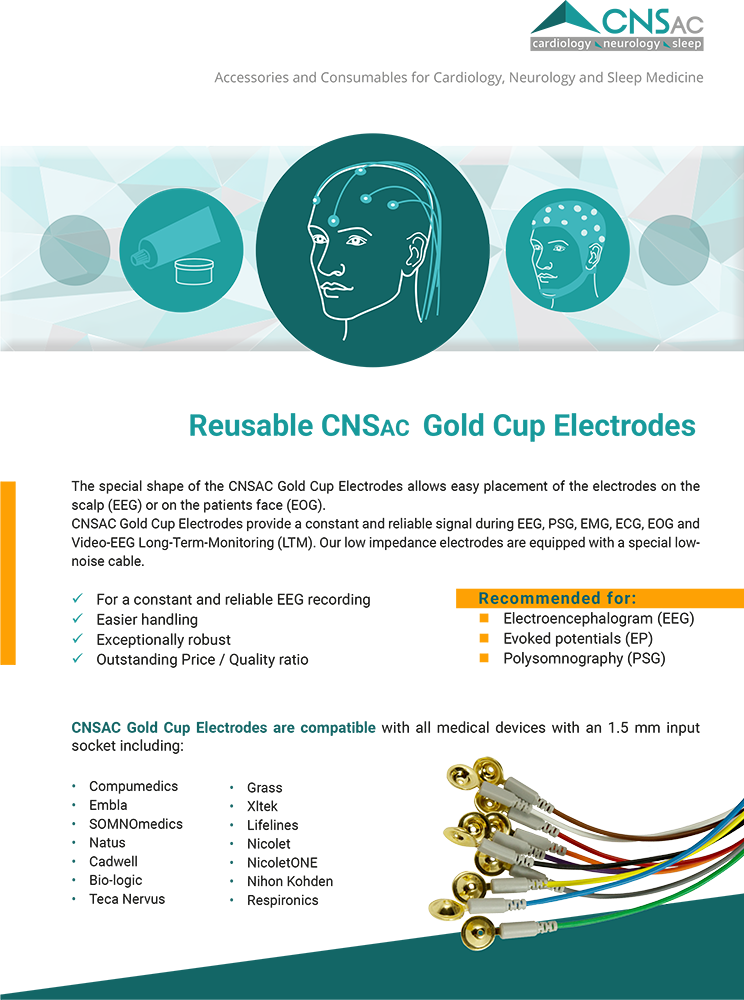 Gold Cup Electrodes for EEG, EP & PSG - data sheet